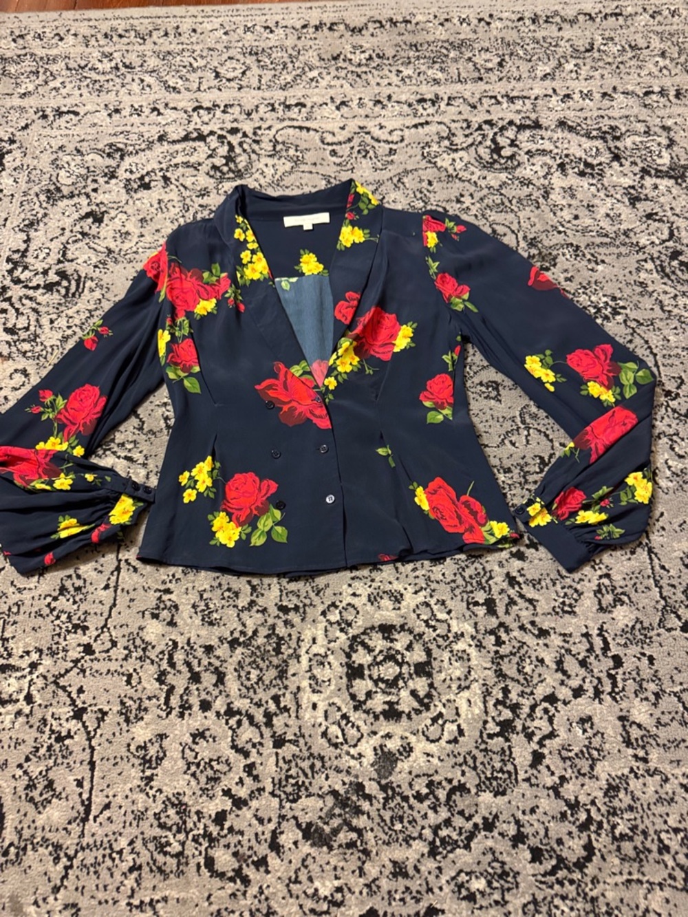Favorite Daughter Navy Floral Double-Breasted Blouse